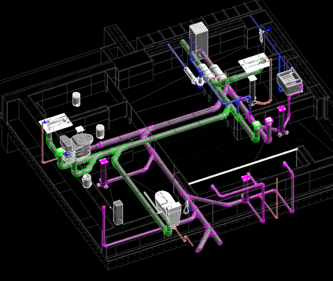 Plumbing network within the building outline after modification