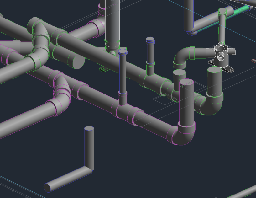 Close view of plumbing pipework before modification